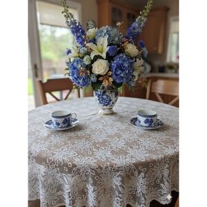 IMARI Blossom Cup & Saucer Set Of 2 China Blue Asain Floral Butterfly